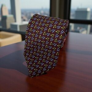 Brooks Brothers Silk Tie Burgundy Blue Green Floral Pattern  60" x‎ 3.5"